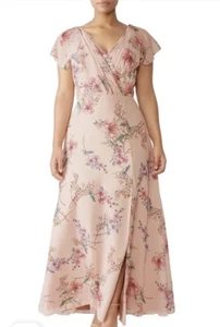 Monique Lhuillier Bridesmaids Sz 4R Pink Floral Gwen Floor Length Gown Dress - Picture 1 of 8