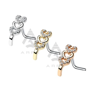 "L" Bend Shape Nose Stud Crawlers Screw Rings Triple Heart Body Piercing - Picture 1 of 4