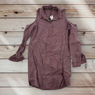 Vestido Express Mujer Pequeño Hombro Frío Borgoña Manga Larga Lyocell NUEVO Foto 1 de 4