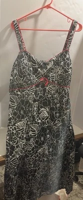 Y2K Womens Babydoll Dress Floral Black and White 20W A-Line Midi Whimsigoth Vtg - Image 1 of 4