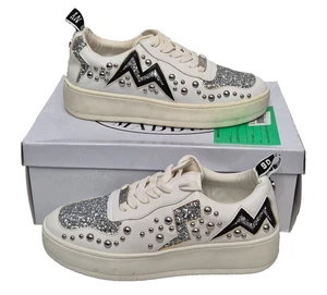 STEVE MADDEN Brycin Encaje Tela Plateada Zapatos de Entrenamiento Damas EU 36 UK 3 DEFECTUOSOS - Imagen 1 de 8