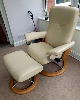 stressless recliner chair and footstool - Image 1 of 3