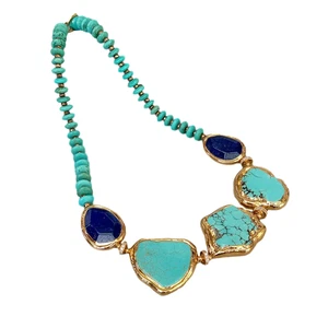 21" Blue Lapis Turquoise Slice Necklace - Picture 1 of 7