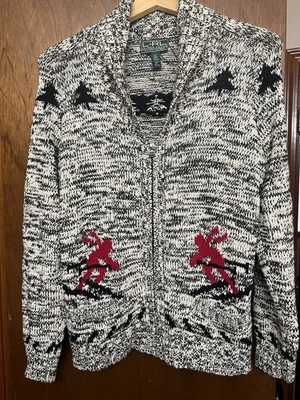 LRL Lauren Active Ralph Lauren Cárdigan Tejido Suéter Mujeres XLFull Cremallera Esquí Foto 1 de 4