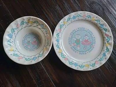 Vintage 90s Dance Rabbit Cat Tiger Selandia Melamine Plate and Bowl Set - Image 1 of 4