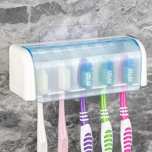 5 Slots Wall Mount Toothbrush Holder with Cover, Self Adhesive Toothbrush Sto... - Picture 1 of 6