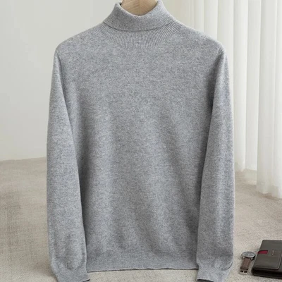 Men's Turtleneck Wool Blend Sweater Fall Winter Top Warm Pullover Knitwear - Image 1 of 4