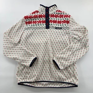Lands’ End Fleece Snap Pullover Sweater White Red Green Fair Isle Women’s M - Picture 1 of 6