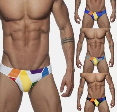 Sexy Men's Swimming Trunks Briefs Mens Summer Swimwear Board Rainbow Swim Beach - Image 1 of 4