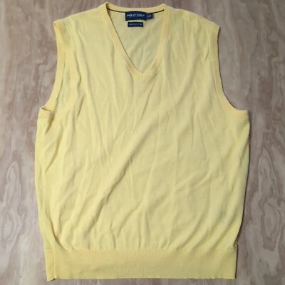 RALPH LAUREN POLO GOLF XL Mens 100% Pima Cotton Sweater Vest Yellow Lightweight - Image 1 of 4