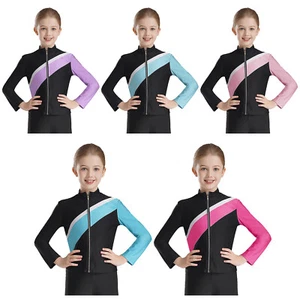 Kids Girls Jacket Jogging Tops Performance Sweatshirt Zipper Pullover Patchwork - Picture 1 of 57