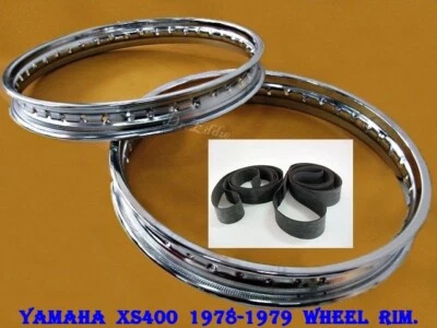 Fit YAMAHA XS400 1978-1979 FRONT & REAR  STEEL WHEEL RIM SET+TAPE RUBBER #BI842# - Image 1 of 4
