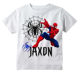 Spiderman Web Superhero Custom T-shirt PERSONALIZE Birthday, Any Name - Picture 1 of 2