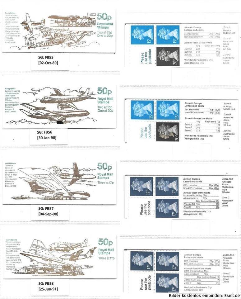GB 1989/91 4 x 50p Folletos Plegados, Serie Aviones. S.G. FB55/58 Foto 1 de 1