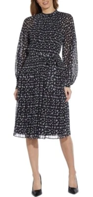 Adrianna Papell Women's Black Floral Printed Chiffon Dress Size 6 - Image 1 of 4