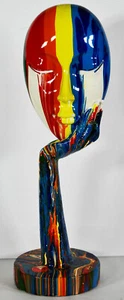 15" Weibliche Denkerin Hand hält bunte Regenbogenmaske abstraktes Gesicht Retro Dekor - Bild 1 von 8