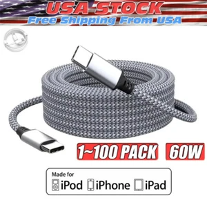 60W USB-C to USB-C Cable Fast Charger lot PD Nylon Cord For iPhone 16 Samsung - Picture 1 of 12