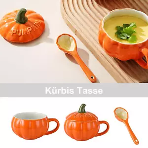 Cute Pumpkin Cup, Soup Bowl, Ceramic Coffee Mug, Large Teacup, Milk Cup with Lid - Foto 1 di 16