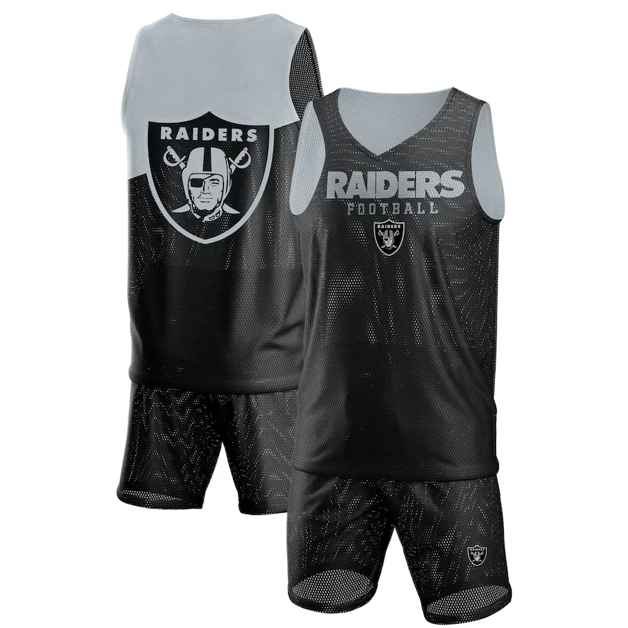 Las Vegas Raiders NFL Colorblock Cuello en V Malla Sin Nivel Conjunto de Camiseta y Pantalones Cortos de Malla Foto 1 de 1