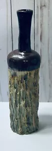 Vintage Vaso ceramica cilindro verde pietra funky/scala fatto a mano firmato artista - Foto 1 di 12