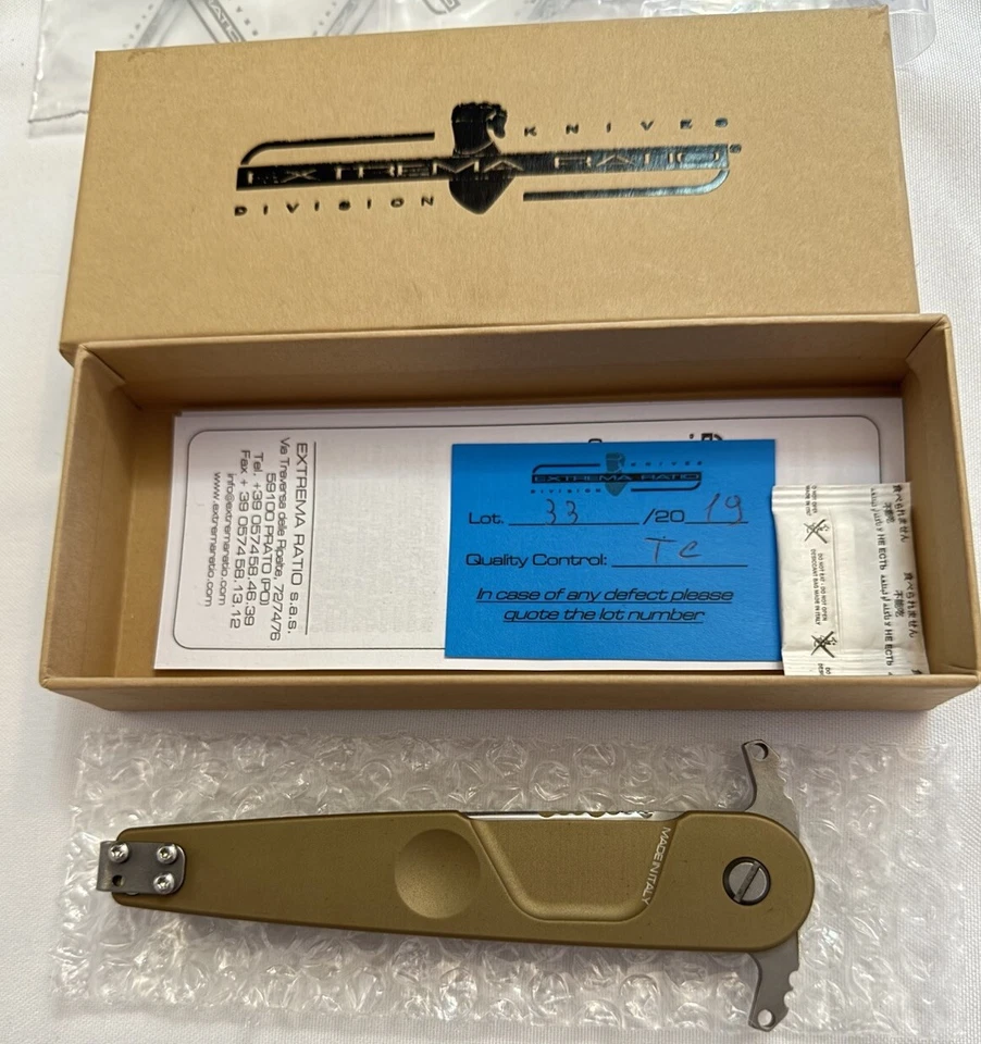 Extrema Ratio Bd2 Linerlock Lucky Desert Tan Stiletto Folding Knife 0228DW