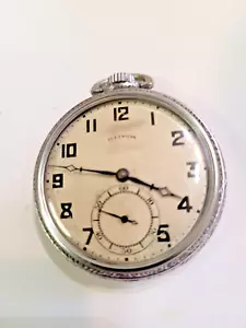 Vintage 1927 Illinois Art Deco Pocket Watch - Size 12s - 21 Jewels -- Works! - Picture 1 of 4
