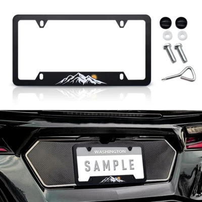 1pc For Nissan Toyota Mountains Sun Raised Black License Plate Tag Frame Cover - Image 1 of 4