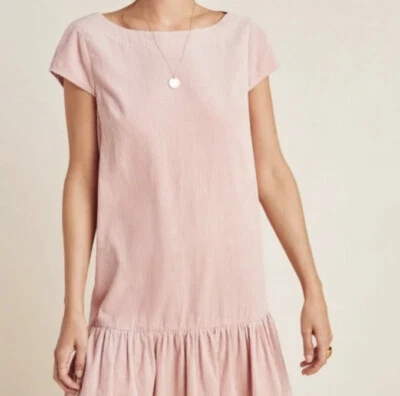 NEW Maeve Anthropologie Blush Pink Flounce Corduroy Cottagecore Fairy Dress Sz 0 - Image 1 of 4