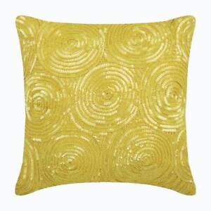 Sofa Pillow Cover Yellow 16"x16", Square Silk Circles & Dots - Yellow Touch