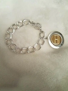 Tommy Hilfiger SIGNED Dbl. Link Silver Color Bracelet w/ RARE Logo Madallion GC - Picture 1 of 3