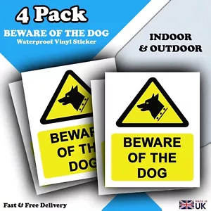Beware of the Dog Waterproof Vinyl Sticker - Guard Dog Sign - 4 Pack - Picture 1 of 6