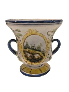 Vintage Italian Majolica Ceramic Urn Vase Villa Signed Italy Pottery 6.25"x 6" - Picture 1 of 15