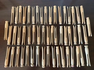 53 Vintage Wooden Clothespins Rustic Primitive Folk Art Craft Round Head 4 inch - Picture 1 of 4
