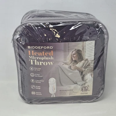 Biddeford Microplush Electric Heated Warming Throw Blanket Purple Heat - Image 1 of 4