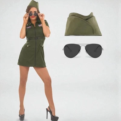 Disfraz de aviador de Halloween de piloto de combate de la Fuerza Aérea para mujer con gafas de sol medianas Foto 1 de 2