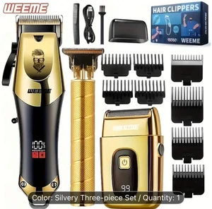Kit Toelettatura Uomo Set 3 Pezzi Ricarica USB 8 Guide Combo Trimmer e Rasoio  - Foto 1 di 9