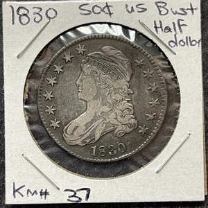 1830 50c UNITED STATES CAPPED BUST SILVER HALF DOLLAR NICE DETAILS ORIGINAL KM#37 - Bild 1 von 6