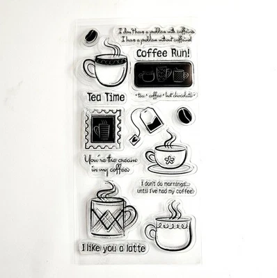 COFFEE RUN Unbranded Clear Stamp Set Tea Sayings Mug Cup Bean Bag Puns bb54 - Image 1 of 2