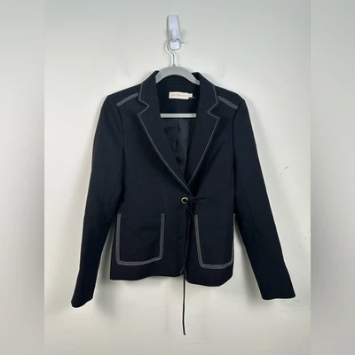 Tory Burch Black Contrast White Stitch Blazer Tie Front Grommet Size 2 - Image 1 of 4
