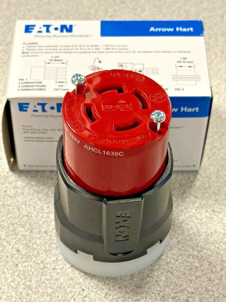 Eaton AHCL1630C Red Locking Connector 30A 3Ph 480V 3-Pole 4-Wire L16-30R