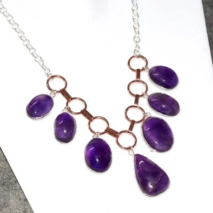 Fashion Forwarded Natural Amethyst Two Tone Gemstone Necklace 18" GW - Picture 1 of 3
