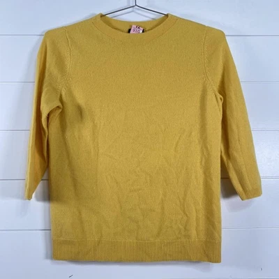 Talbots Sweater Womens Medium Petite Yellow 100% Cashmere Crewneck 3/4 Sleeve - Image 1 of 4