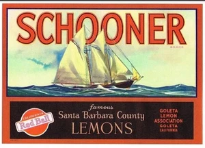 Vtg Goleta Santa Barbara County Schooner Lemon Citrus Fruit Crate Label Original - Picture 1 of 1
