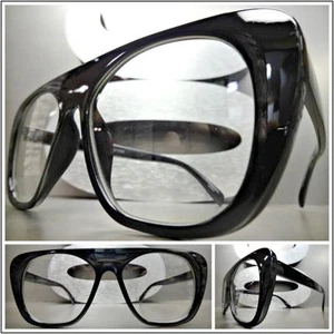 Men's Women Classic VINTAGE RETRO Style Clear Lens EYE GLASSES Large Black Frame - Picture 1 of 10