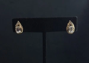 Modern White Topaz & Diamond Pear Shaped 14K Yellow Gold Stud Earrings - Picture 1 of 4