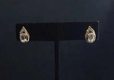 Modern White Topaz & Diamond Pear Shaped 14K Yellow Gold Stud Earrings - Image 1 of 4