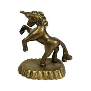 VTG 80s Brass Unicorn Figurine Rearing on Base 3.75" Folk Boho Minimalist Decor - Picture 1 of 8