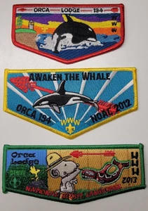 Orca Lodge 194 2012 Noac 2013 Jamboree Snoopy and Red Border 2 leaping Orcas - Picture 1 of 2