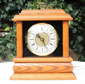Vintage Quartz Mantel Clock Red Oak w/ Metal Dial w/Westminster Chime - Picture 1 of 16