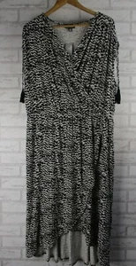 Autograph womens dress short sleeve v-neck 18 black white print BNWT - Picture 1 of 12